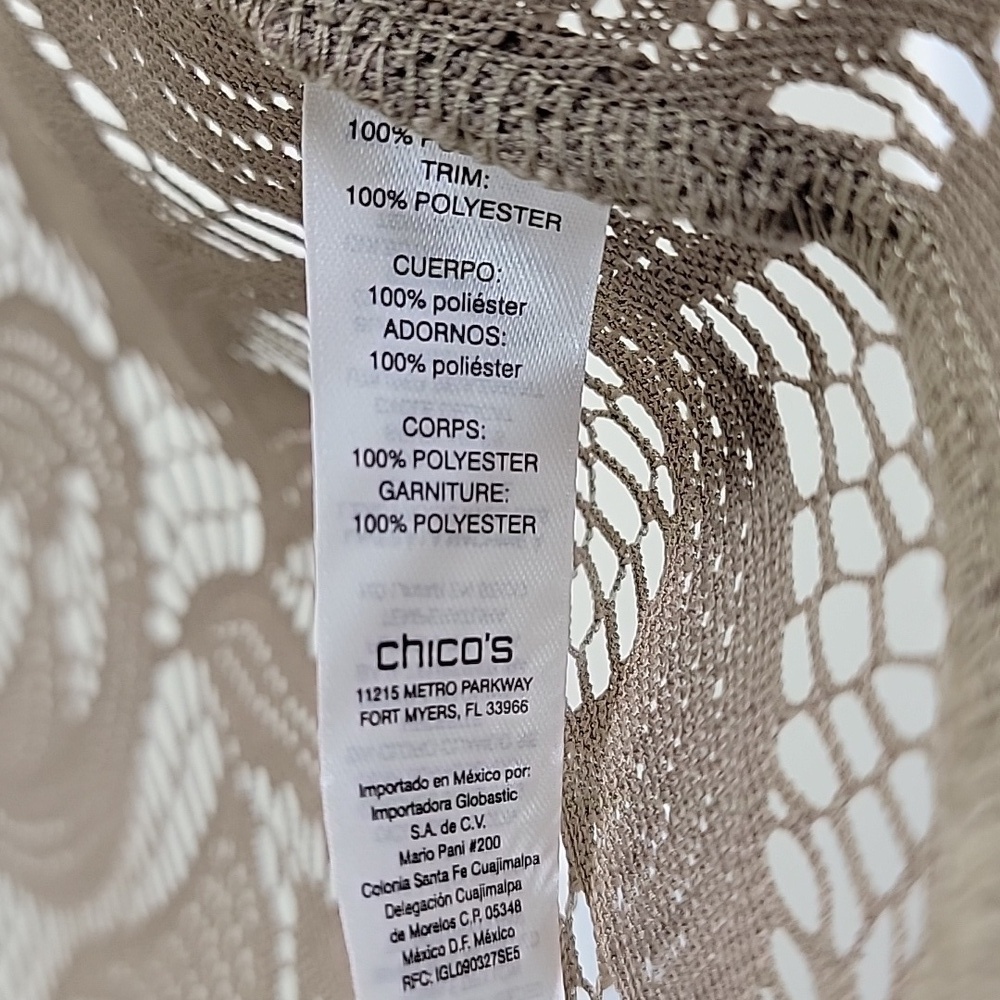 CHICO'S TAUPE CROCHET CUT-OUT ASYMMETRICAL LIGHTWEIGHT VEST - Picture 9 of 13